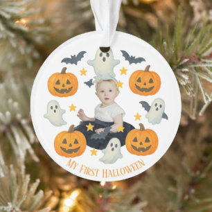 My First Halloween   Cute Pumpkin & Ghost Wreath  Ornament