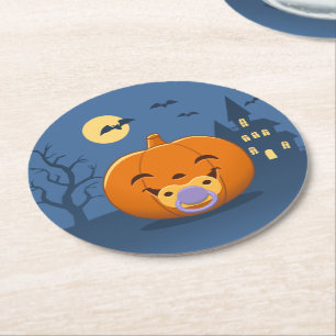 My First Halloween Pacifier Pumpkin Round Paper Coaster