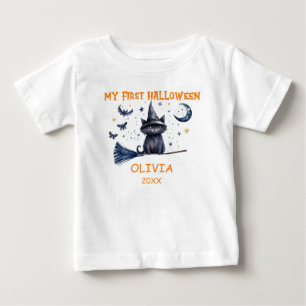 My First Halloween Watercolor Cat T-Shirt