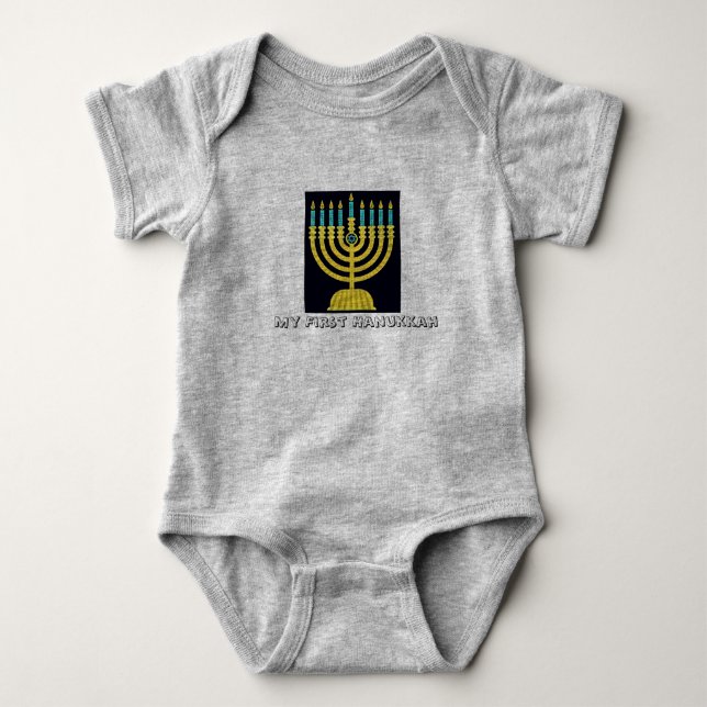 My First Hanukkah Pop Art Menorah Baby Bodysuit (Front)