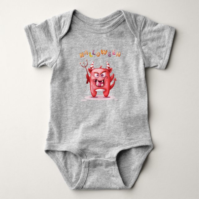 My First Happy Halloween Funny Horror Devil Baby Bodysuit (Front)