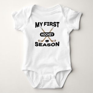 My First Hockey Season Hockey Sticks and Puck Baby Bodysuit