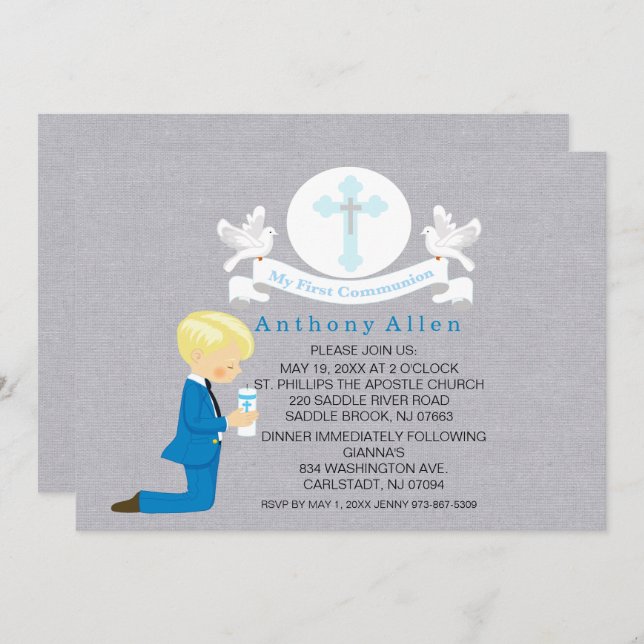 My First Holy Communion Boy Kneeling Invitation (Front/Back)