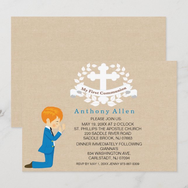 My First Holy Communion Boy Kneeling Invitation (Front/Back)