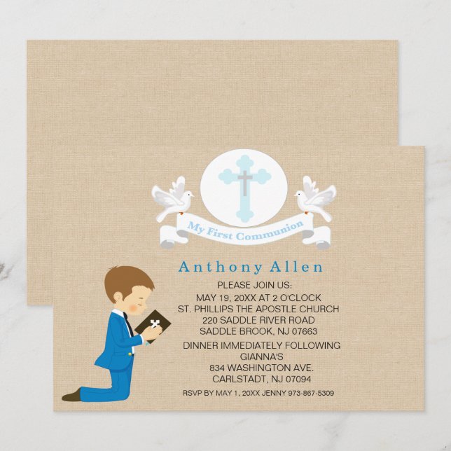 My First Holy Communion Boy Kneeling Invitation (Front/Back)