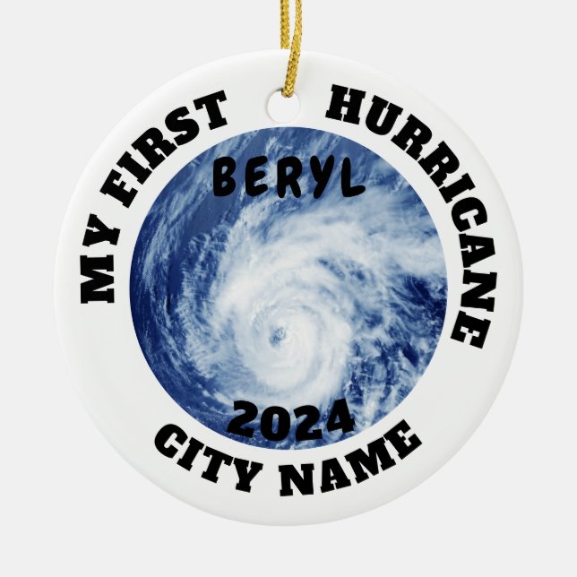 My First Hurricane Beryl Custom City Name Ceramic Tree Decoration (Front)