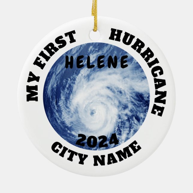 My First Hurricane Helene Custom City Name Ceramic Tree Decoration (Back)