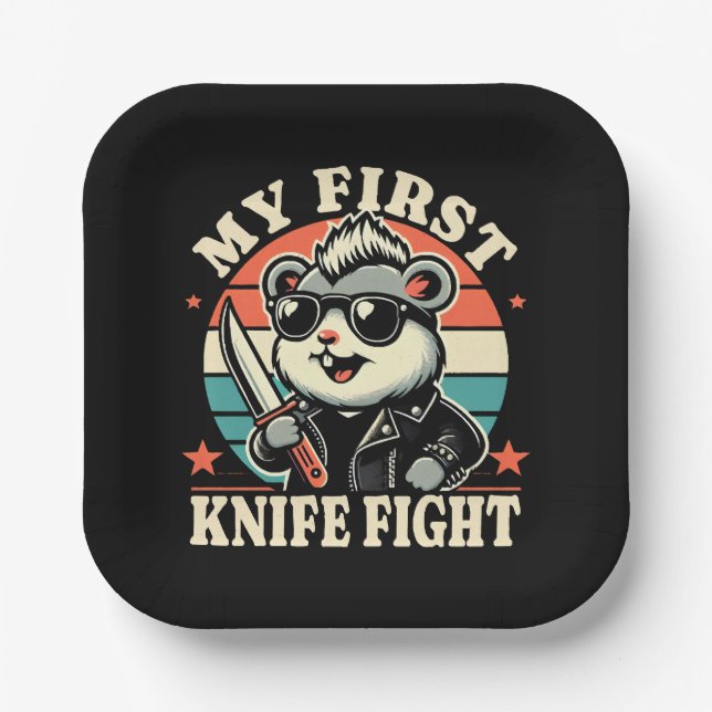 My First Knife Fight - Cool Hamster Paper Plate (Front)