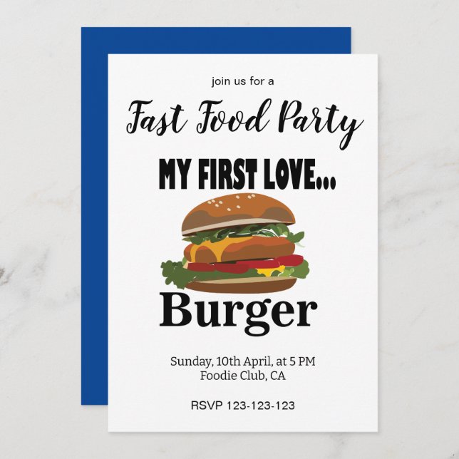 My First Love Burger Fast Food Party Invitation (Front/Back)