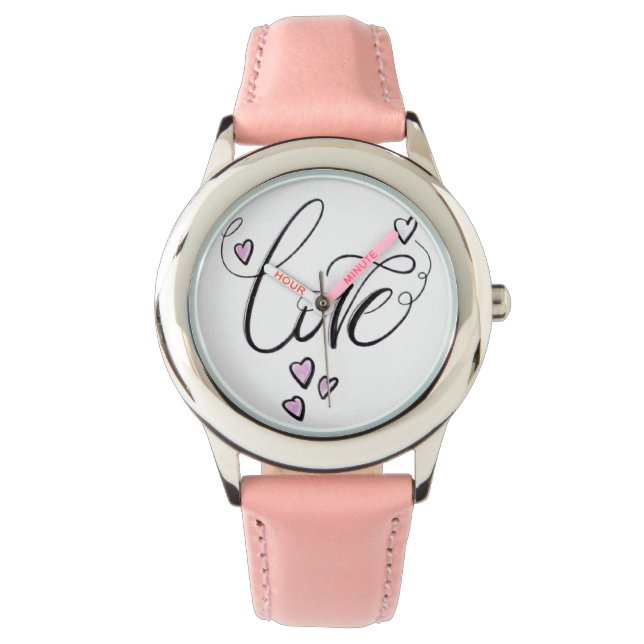 My First Love Watch | Sweet Pink Script Timepiece  (Front)