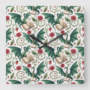 My First Loves - Dragons and Books Square Wall Clock
