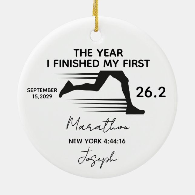My First Marathon 26.2 Custom Name & Year Ceramic Tree Decoration (Back)