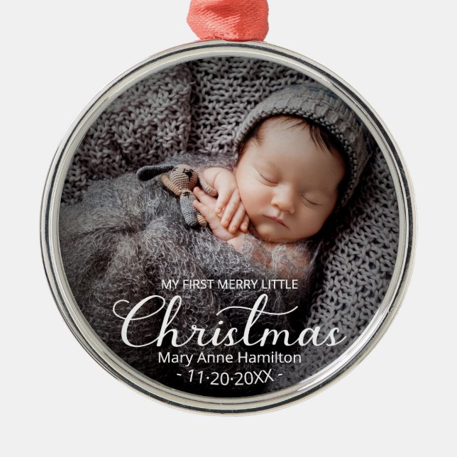My First Merry Little Christmas Newborn Baby Metal Tree Decoration (Front)