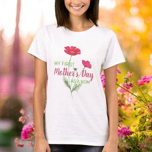 My First Mother’s Day Pink Watercolor Floral T-Shirt