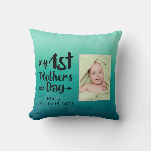 My First Mother's Day Custom Photo Throw Pillow (Front)