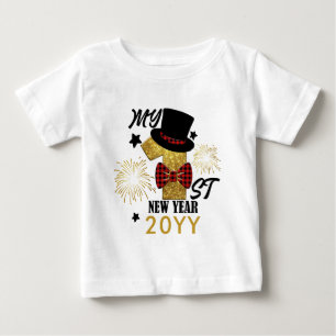 My First New Year Cute Baby Boy Gold Glitter T-Shirt