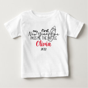 My First New Year's Eve Pass Me The Bottle Name  Baby T-Shirt
