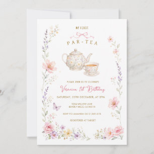 My First Par-Tea Birthday wildflower Invitation