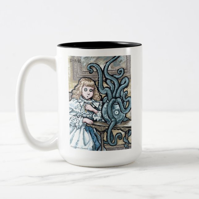 My First Pet #7 - Surreal Odd Goth Creature Two-Tone Coffee Mug (Left)