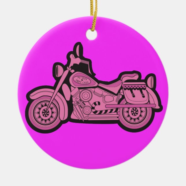 My First Pink Motorcycle Ceramic Tree Decoration (Front)
