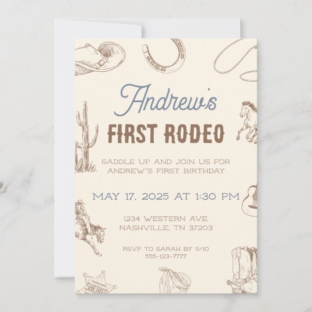 My First Rodeo 1st Birthday Invitation Neutral (Front)