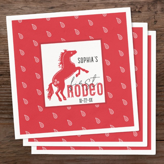 My First Rodeo Birthday Napkins – Western Cowboy 1 (Red 1st Rodeo Birthday Napkins)
