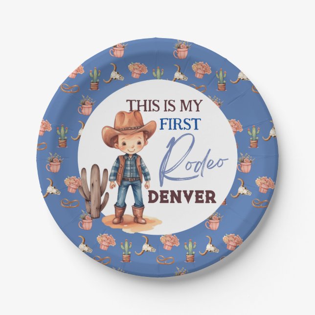 My first Rodeo Birthday Party 1st Western  Paper Plate (Front)