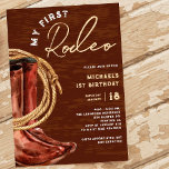 My First Rodeo Cowboy 1st Birthday Party Invitation<br><div class="desc">My first rodeo cowboy 1st birthday party invitation is the perfect addition to any little boy's country,  western themed birthday party. These invitations feature a rustic cowboy boots design that will look great with your other party tableware and decorations.</div>