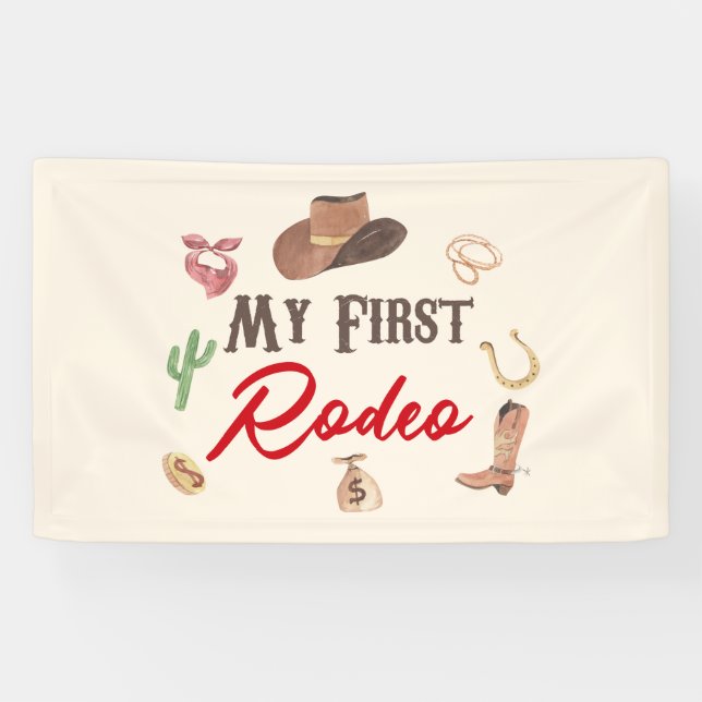 My First Rodeo Cowboy 1st First Birthday Banner (Horizontal)