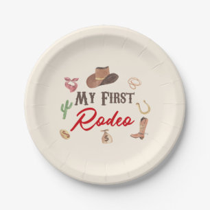 My First Rodeo Cowboy 1st First Birthday Paper Plate