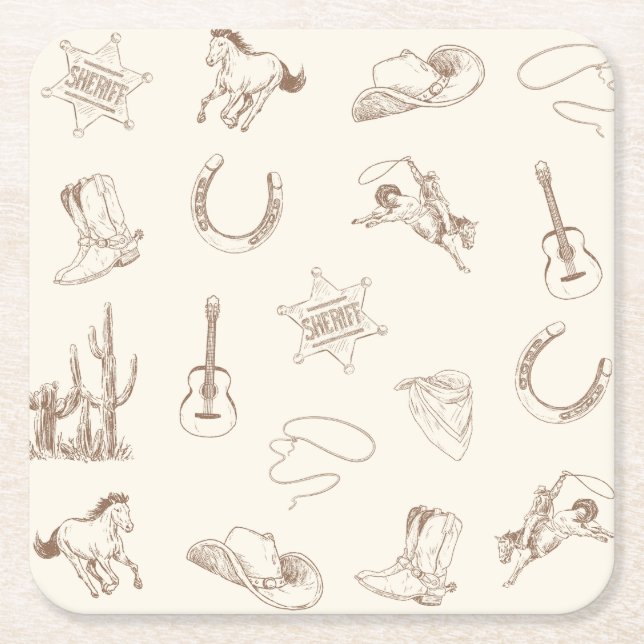 My First Rodeo Cowboy Birthday Neutral Square Paper Coaster (Front)
