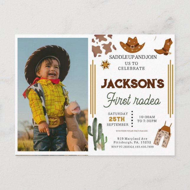 My First Rodeo Cowboy photo 1st Birthday Postcard (Front)