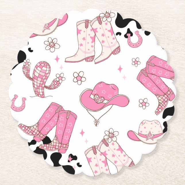 My First Rodeo Cowgirl pink birthday party Paper Coaster (Front)