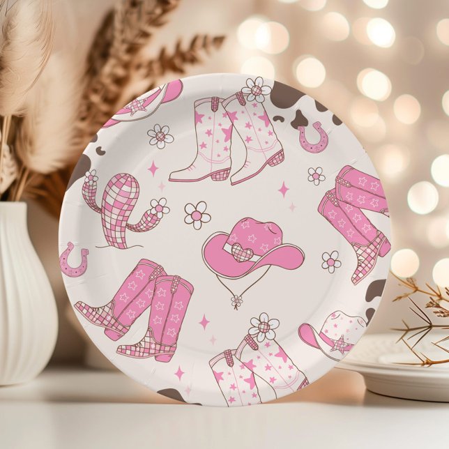 My First Rodeo Cowgirl pink birthday party Paper Plate (Creator Uploaded)