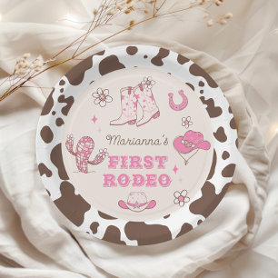My First Rodeo Cowgirl pink brown birthday party Paper Plate