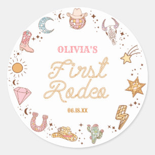 My First Rodeo Disco Cowgirl 1st Birthday Party Classic Round Sticker