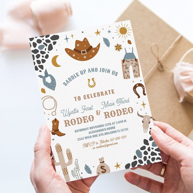 My First Rodeo Joint Cowboy Southwestern Birthday Invitation (Creator Uploaded)