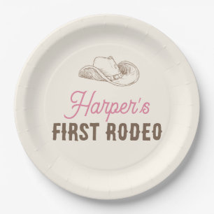 My First Rodeo Personalized Pink Cowgirl Birthday Paper Plate