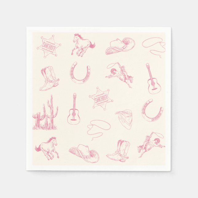 My First Rodeo Pink Cowgirl Western Birthday Napkin (Front)