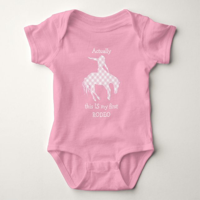 My First Rodeo Pink Gingham Pattern Baby Bodysuit (Front)