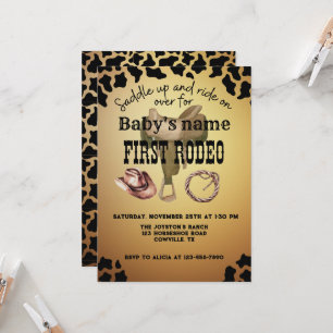 My First Rodeo Saddle Up Cow Print Brown Invitation