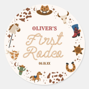 My First Rodeo Western Cowboy 1st Birthday Party Classic Round Sticker