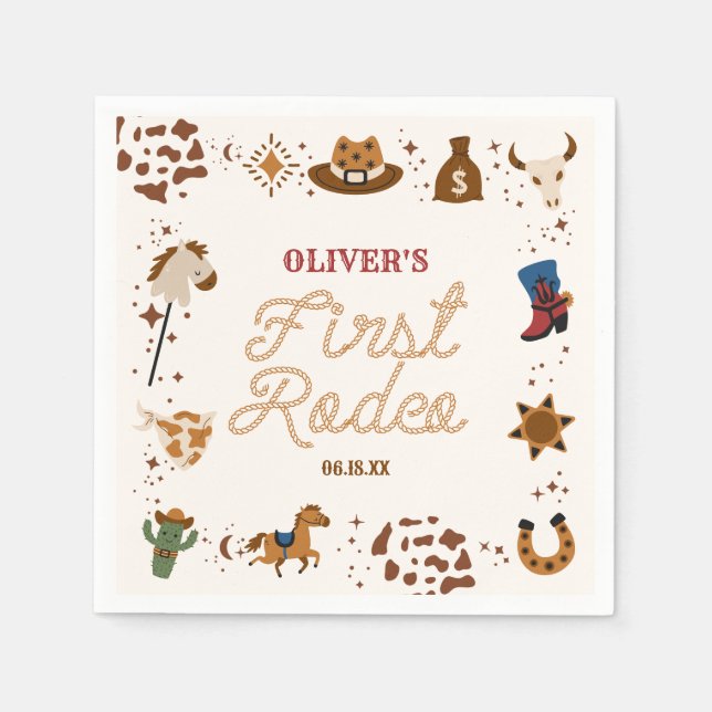 My First Rodeo Western Cowboy 1st Birthday Party Napkin (Front)