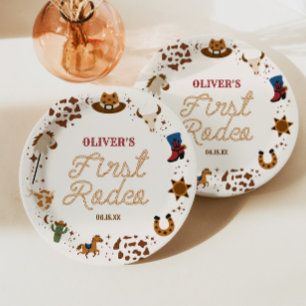 My First Rodeo Western Cowboy 1st Birthday Party Paper Plate