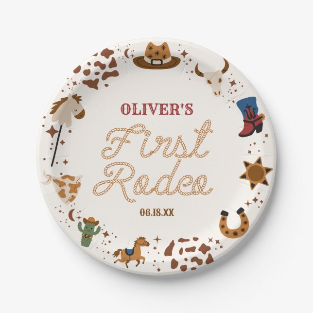 My First Rodeo Western Cowboy 1st Birthday Party Paper Plate (Front)