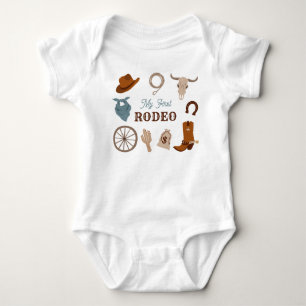 My first Rodeo Western Cowboy First Birthday Blue Baby Bodysuit