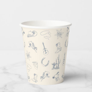 My First Rodeo Western Cowboy Neutral Blue Paper Cups