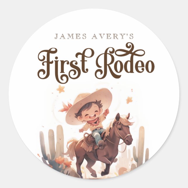 My First Rodeo Wild West Cowboy Birthday  Classic Round Sticker (Front)