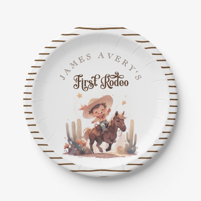 My First Rodeo Wild West Cowboy Birthday Paper Plate (Front)