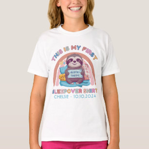 My First sleepover shirt cute sloth personalised